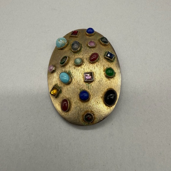 Vintage Estate  Multi Bezel Set SemiPrecious Stone & Crystal Jeweled  Brooch Pin - Picture 2 of 9